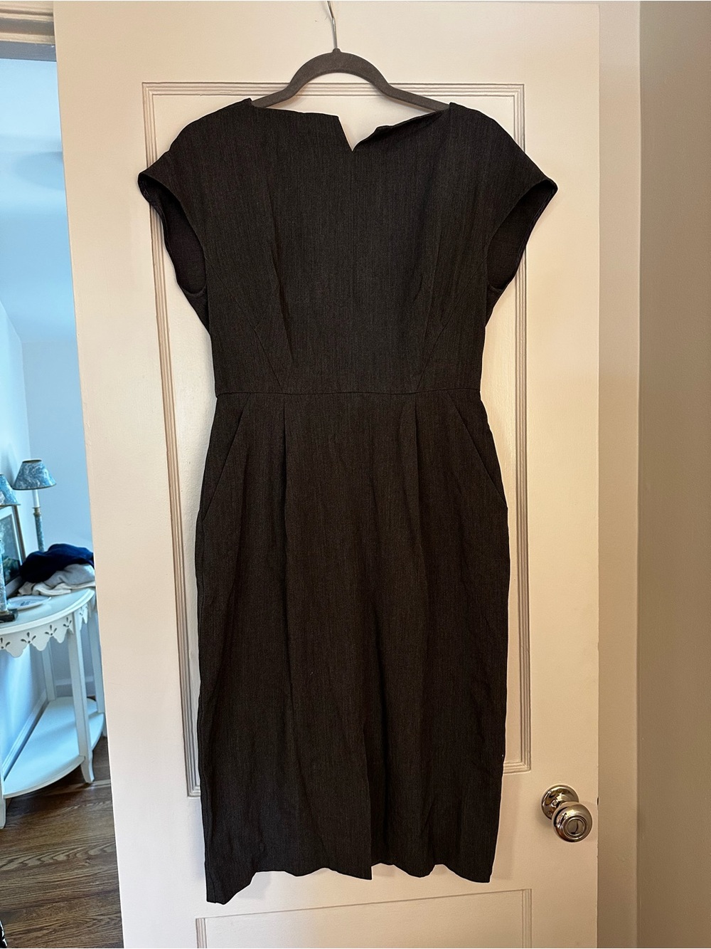 MM Lafleur Black Midi Sheath Dress with Notch Neckline